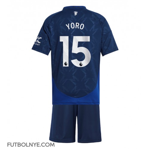 Camiseta Manchester United Leny Yoro #15 Visitante Equipación para niños 2024-25 manga corta (+ pantalones cortos)